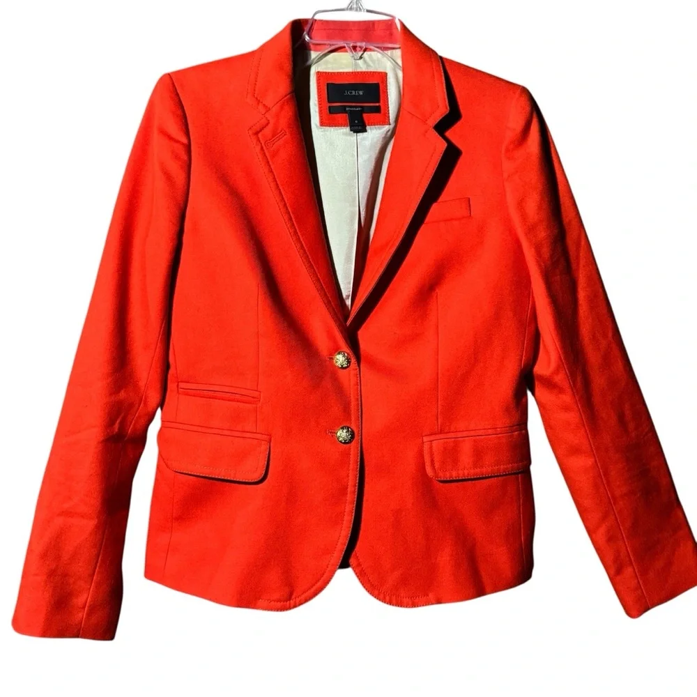 Womens J. Crew Schoolboy Orange Wool Blazer Preppy Business Casual Academic Chic